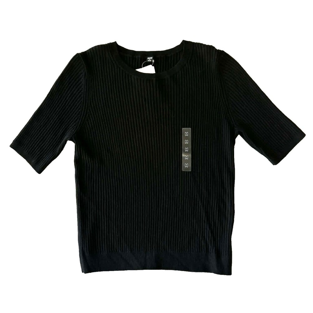 NWT Uniqlo M Merino Wool Ribbed Sweater Women's Black Stretchy Minimalist Womens